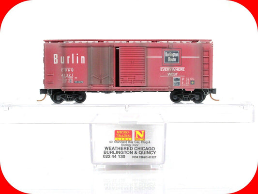 N Scale **BURLINGTON** Weathered 40' Box Car, CB&Q 41327 - Micro Trains 02244130