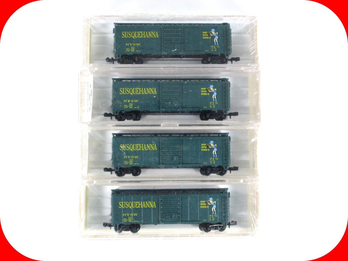 N Scale ***SUSQUEHANNA*** 40' Box Car 4-Set - Atlas, Aztec NYSW2306 ***58 of 60*