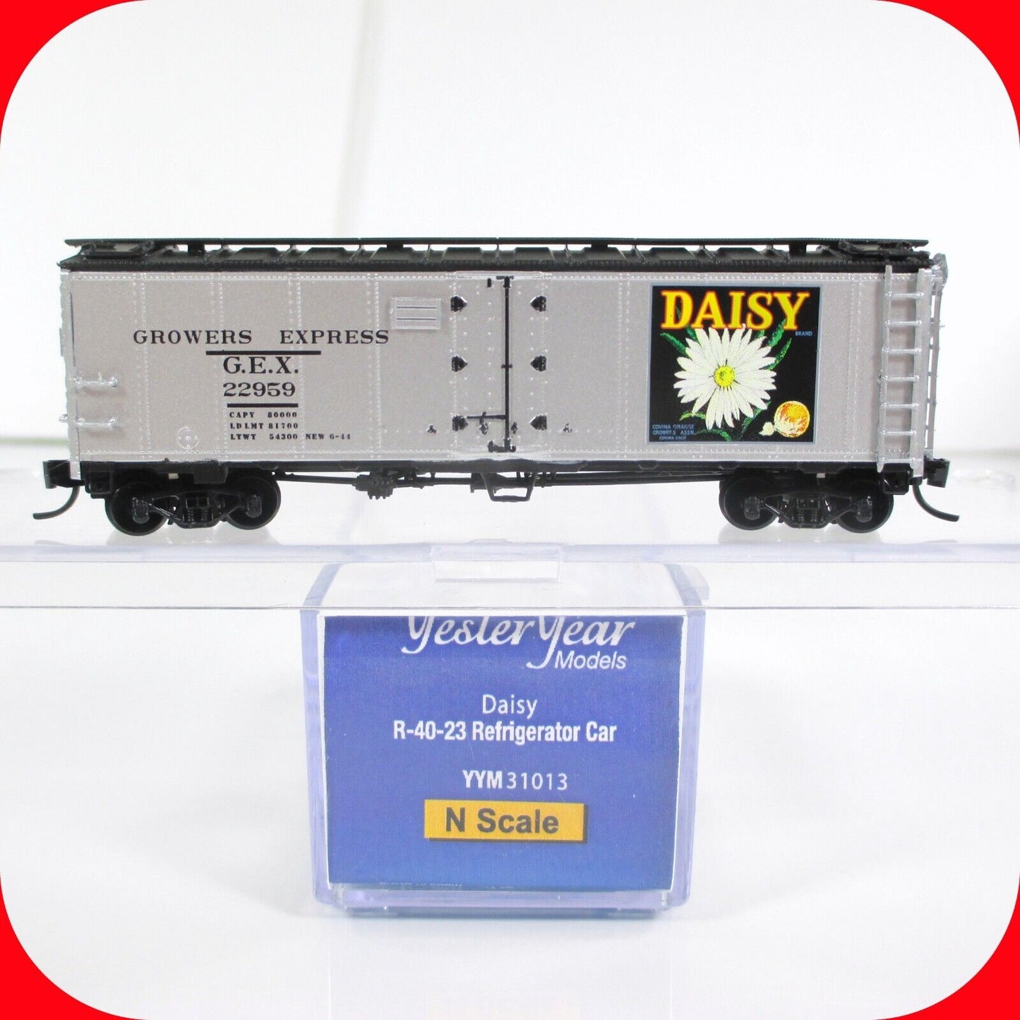 N Scale ***GROWERS EXPRESS, DAISY*** Reefer #22959 ---- YesterYear, MTL Couplers