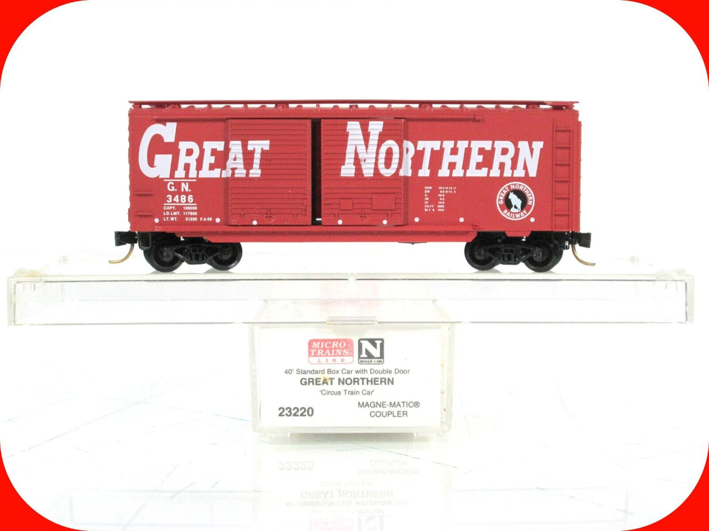 N Scale ***GREAT NORTHERN*** CIRCUS 40' Box Car, GN 3486 ---- Micro Trains 23220