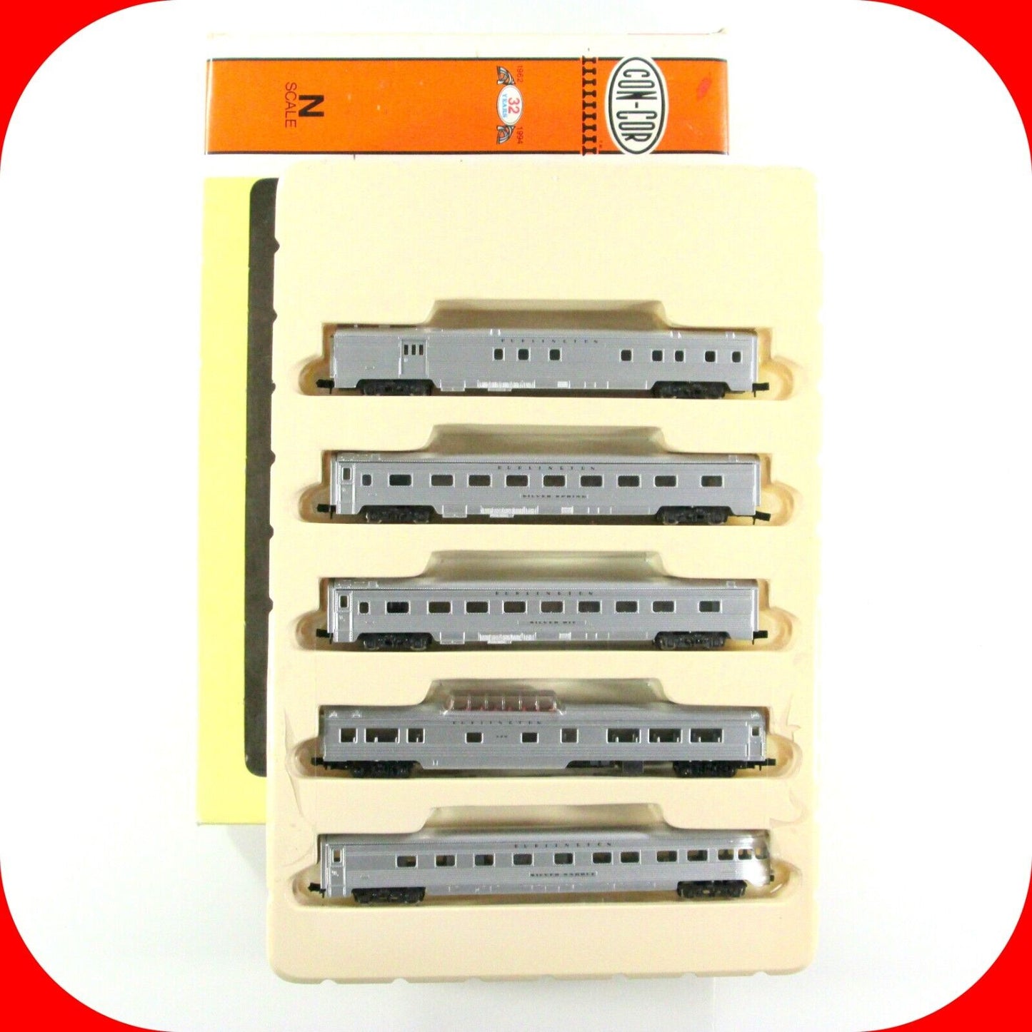 N Scale *BURLINGTON* Lightweight Corrugated Passenger 5-Car Set - Con-Cor 540005