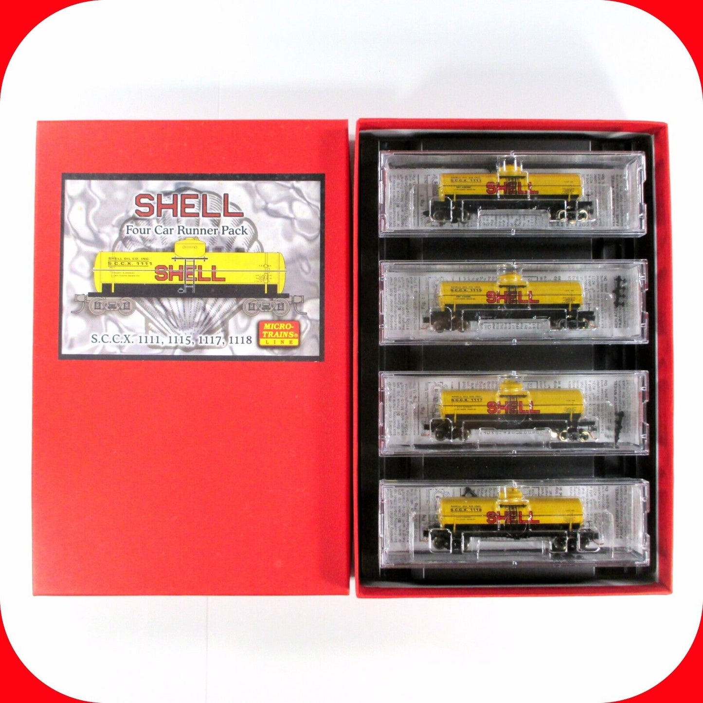 N Scale *SHELL* Tank Car Set, SCCX 1111, 1115, 1117, 1118 -Micro Trains 99300007