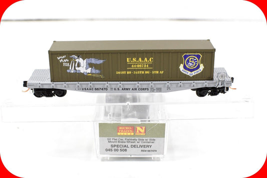 N Scale *WWII USAAC Flat Car, SPECIAL DELIVERY* Container -Micro-Trains 04500508
