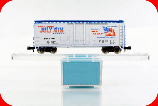 N Scale JULY 4th *Happy Birthday* *Old Glory* Box Car, BBCX 1981 - Atlas Bev-Bel