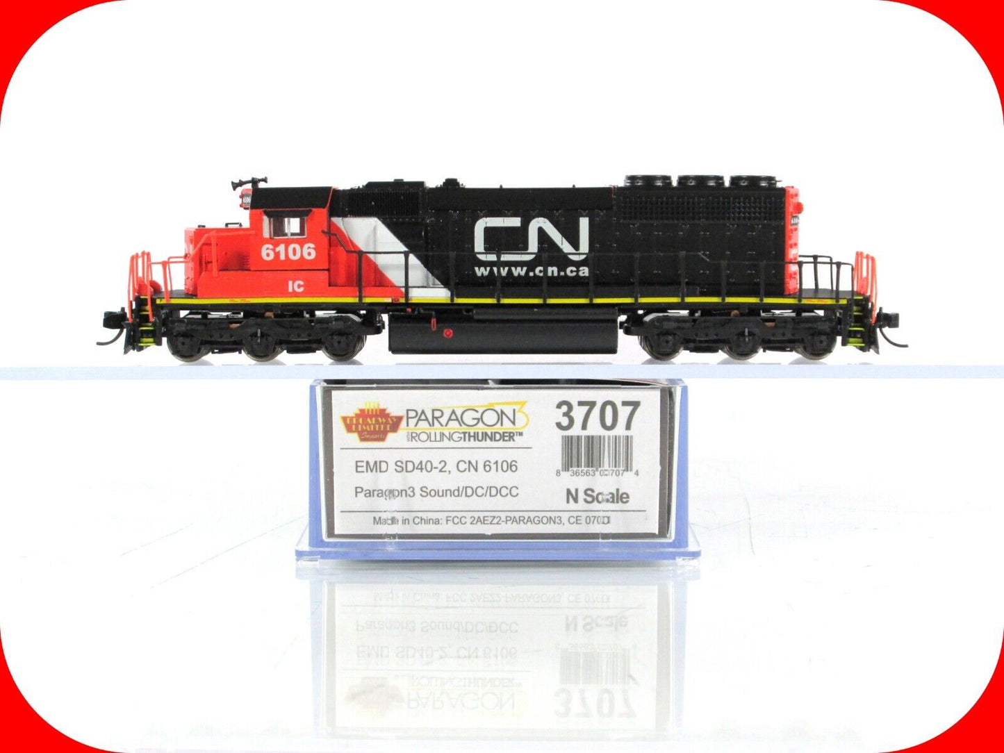N Scale ***CANADIAN NATIONAL*** EMD SD40-2 - Broadway 3707, DCC Paragon Sound