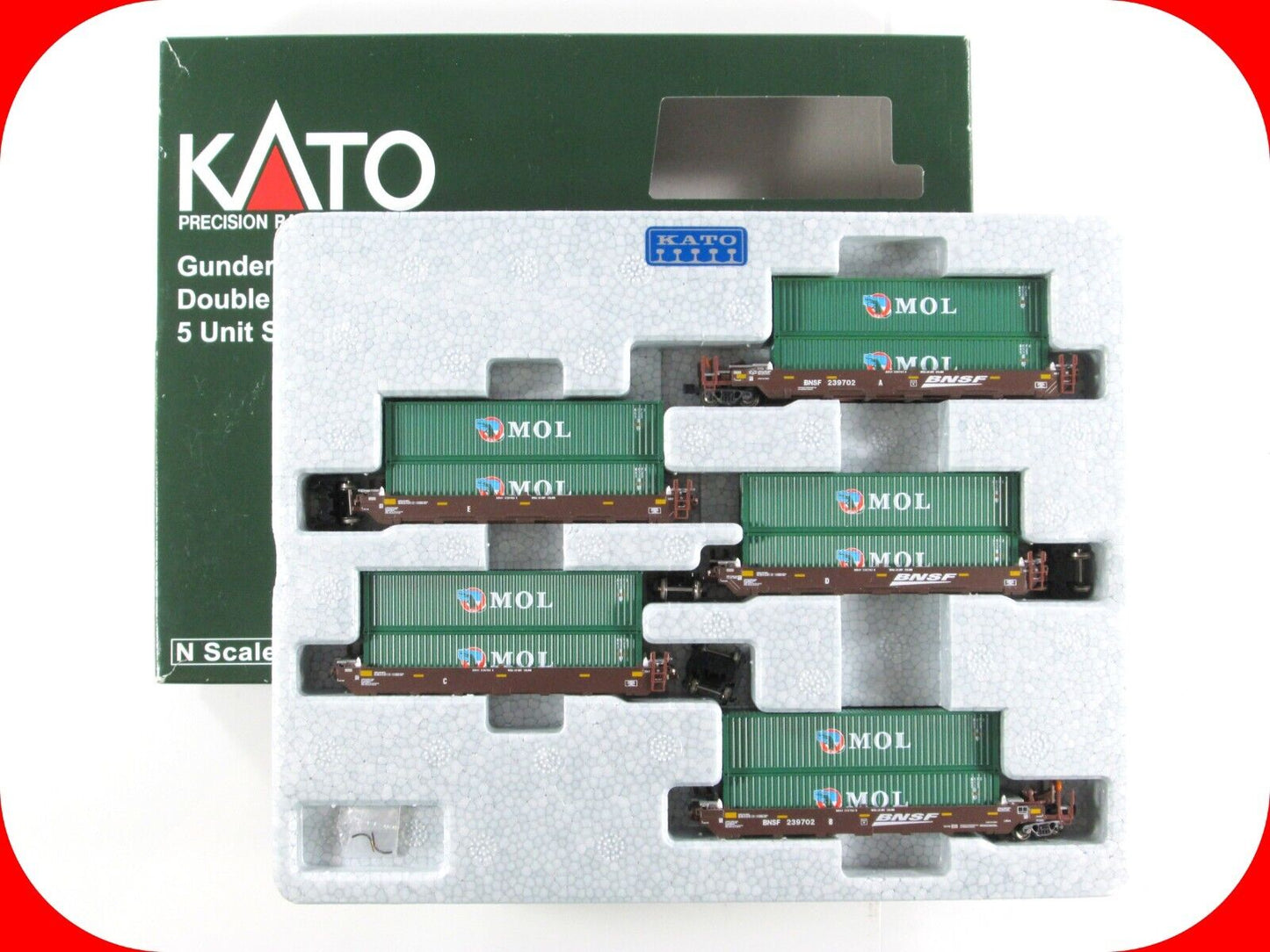 N Scale BNSF *Swoosh* 239702 / MOL Gunderson MAXI-I Well Stack Car Kato 106-6154