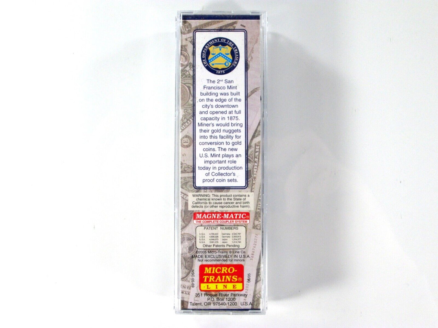 N Scale San Francisco Mint Transparent Box Car -- Micro Trains / NSC Special Run