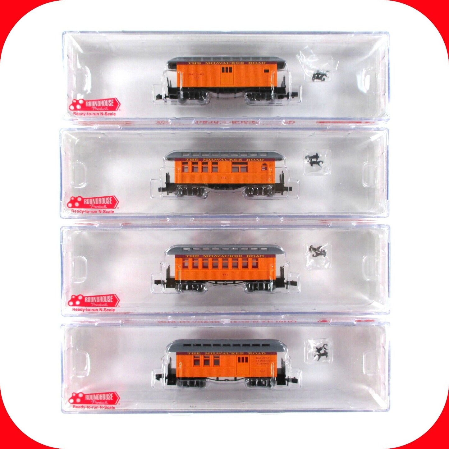 N Scale ***MILWAUKEE ROAD*** OVERTON Old-Time Passenger 4-Set - Roundhouse 89429