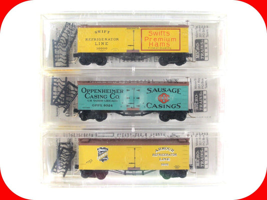 N Scale **MEAT PACKERS of CHICAGO** 36' Wood Reefer 3-Pack - Micro Trains 58072