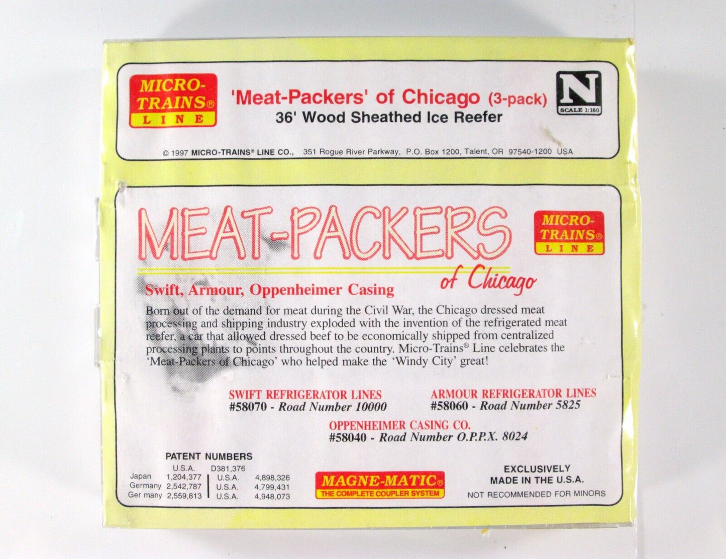 N Scale **MEAT PACKERS of CHICAGO** 36' Wood Reefer 3-Pack - Micro Trains 58072