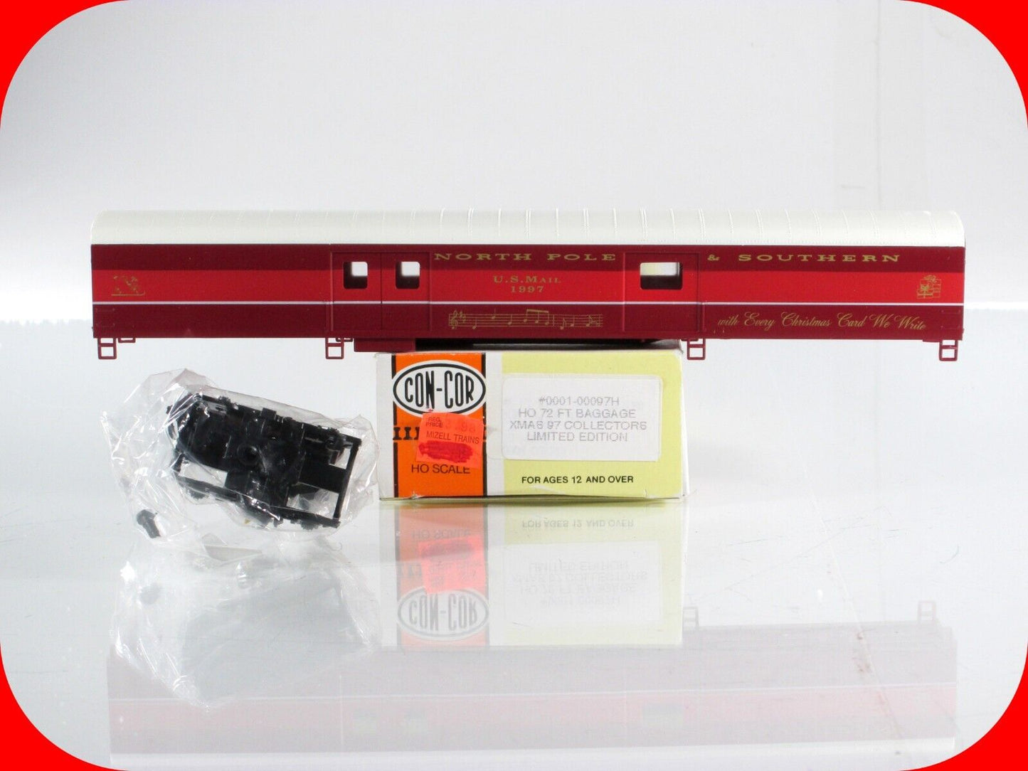 HO Scale **NORTH POLE & SOUTHERN** 1997 CHRISTMAS, 72' Baggage-RPO Car - Con-Cor