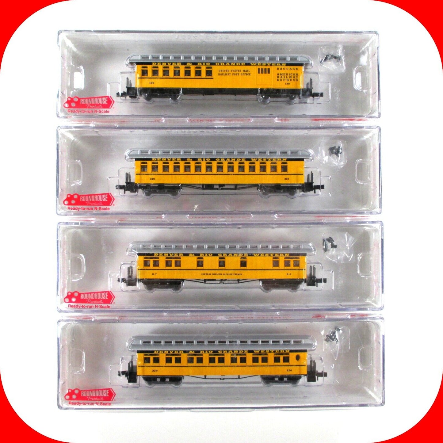 N Scale D&RGW OVERLAND *Silverton* Passenger Set -Roundhouse 89414, Knuckle Cplr