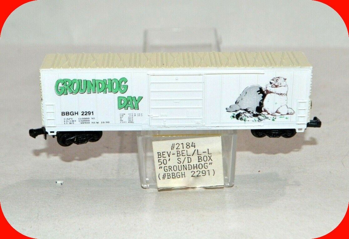 N Scale ***GROUNDHOG DAY*** 50' Box Car BBGH 2291 - Bev-Bel 2184 ***VERY RARE***