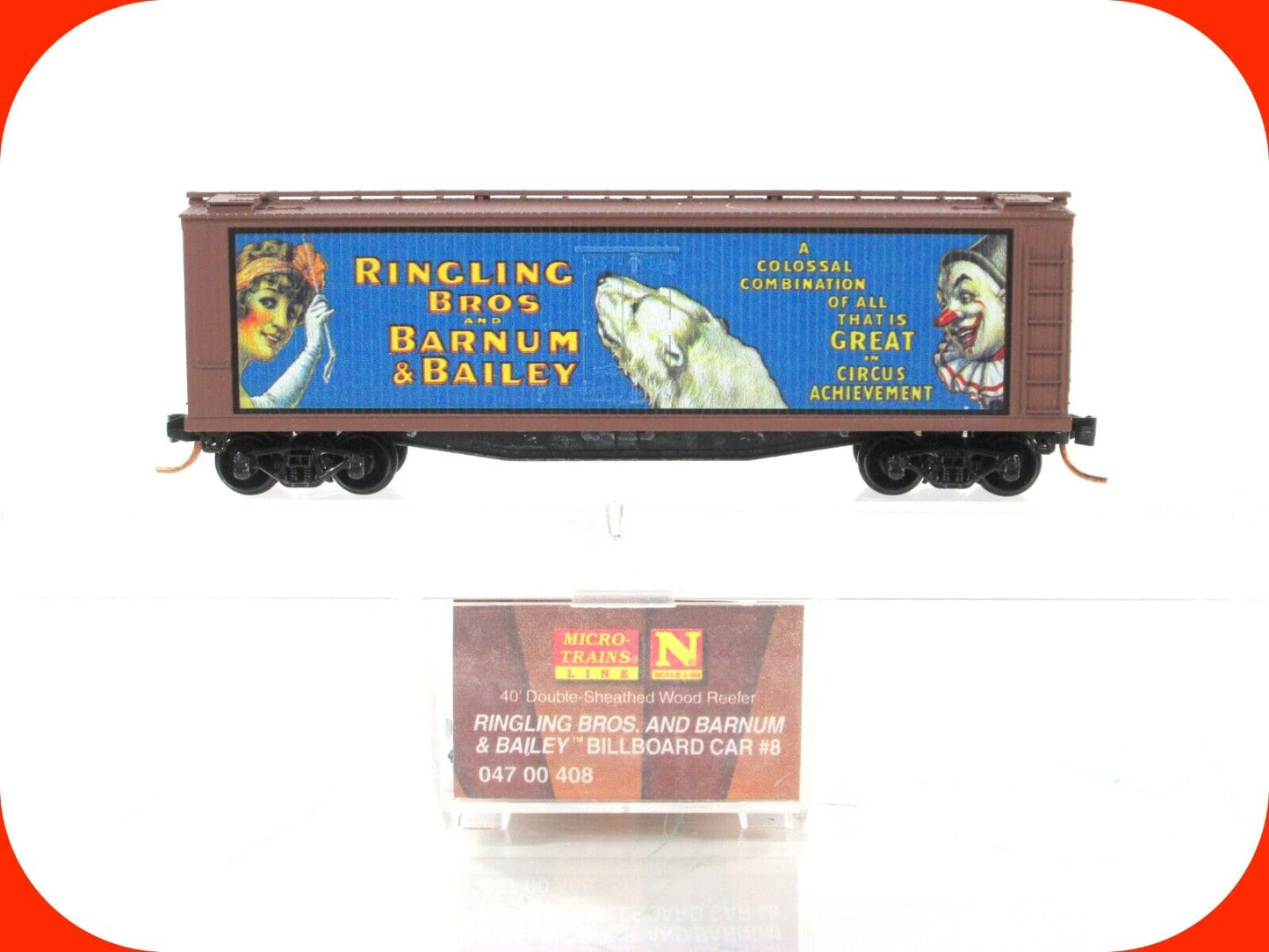 N Scale ***RINGLING CIRCUS*** Polar Bear 40' Box Car #8 -- Micro Trains 04700408