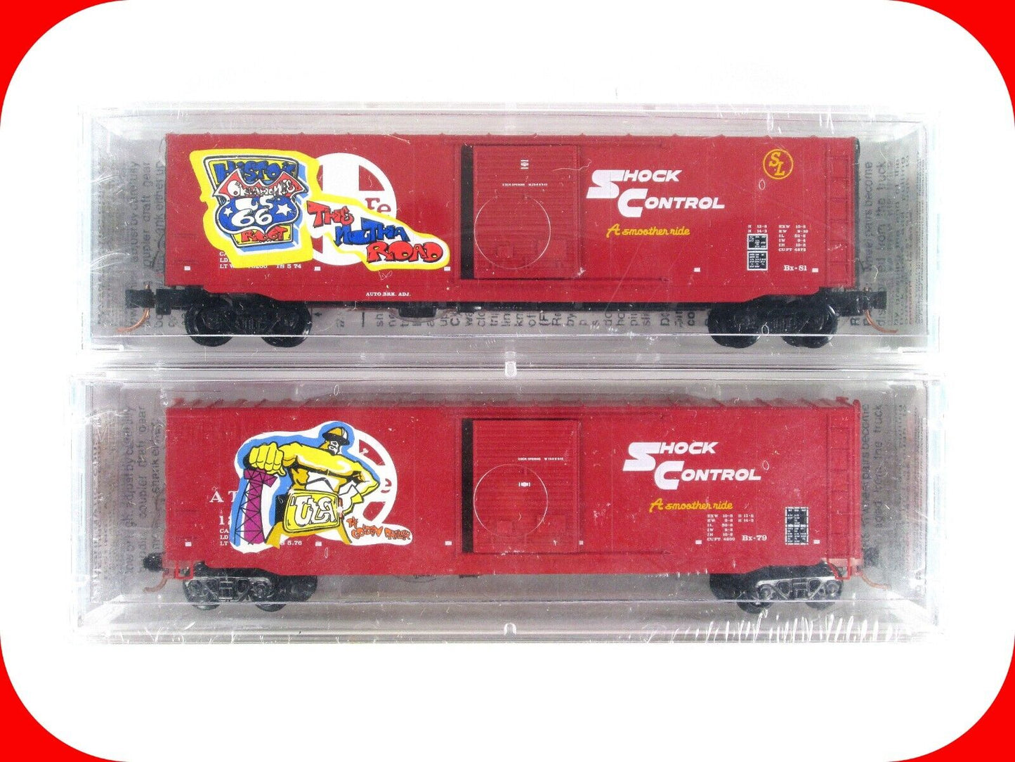 N Scale ***SANTA FE*** ROUTE 66 - Weathered Graffiti Box Car Set -- Micro Trains