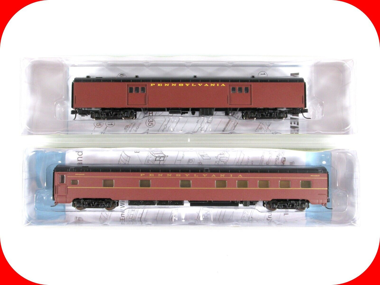 N Scale PENNSYLVANIA Baggage & Lighted Sleeper Car --- Walthers 932-55097, 55037
