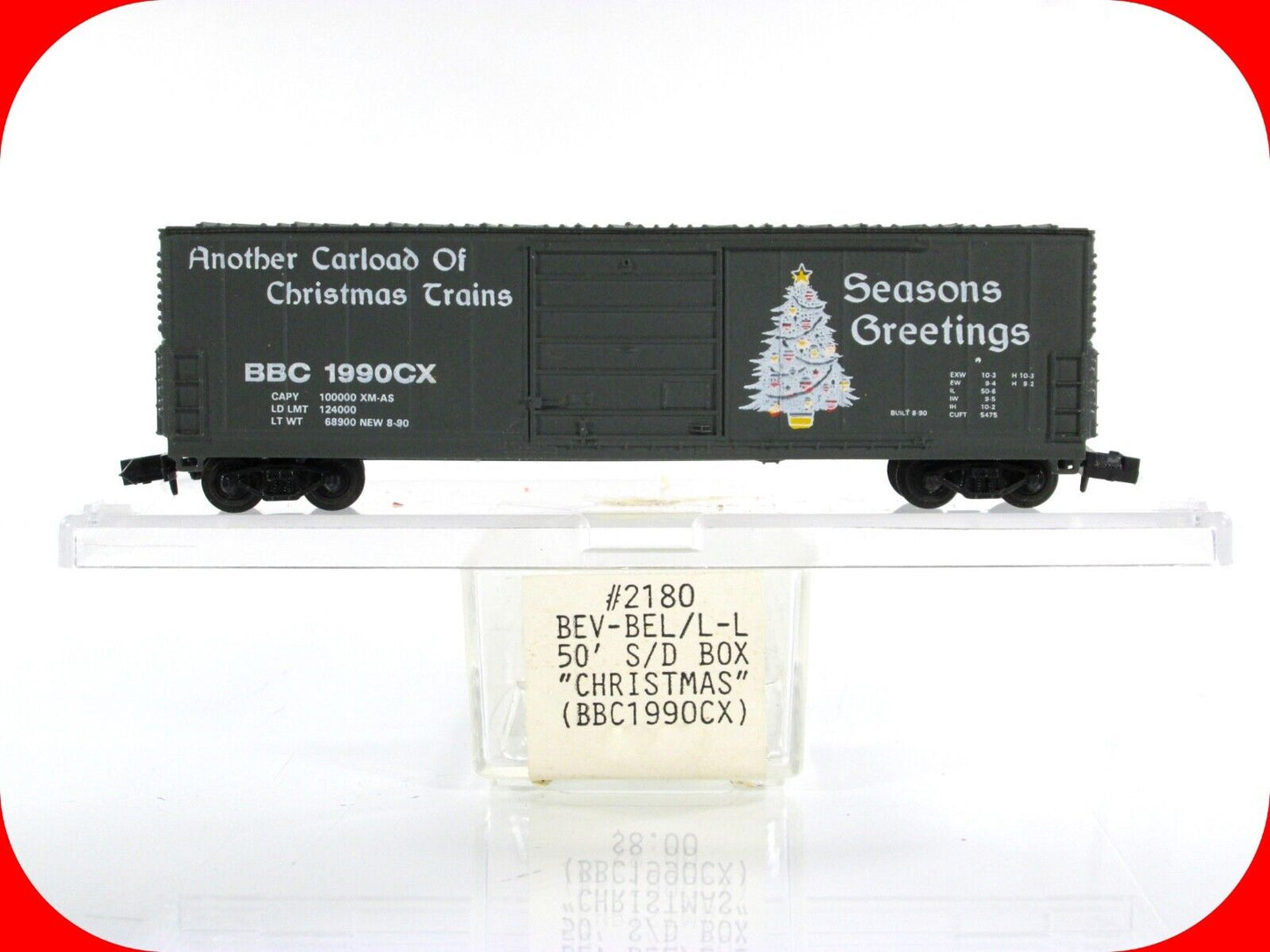 N Scale ***SEASON'S GREETINGS*** CHRISTMAS Box Car, 1990 ---- Bev-Bel 2180 *RARE