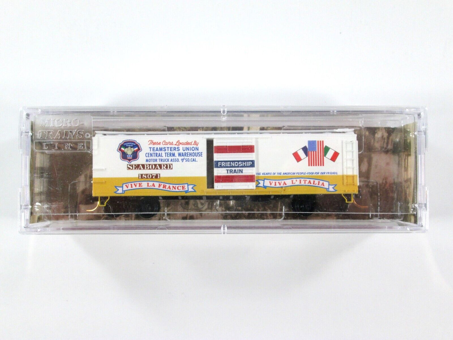 N Scale *SEABOARD* FRANCE, ITALY Friendship Train Box Car, Micro Trains 12000280