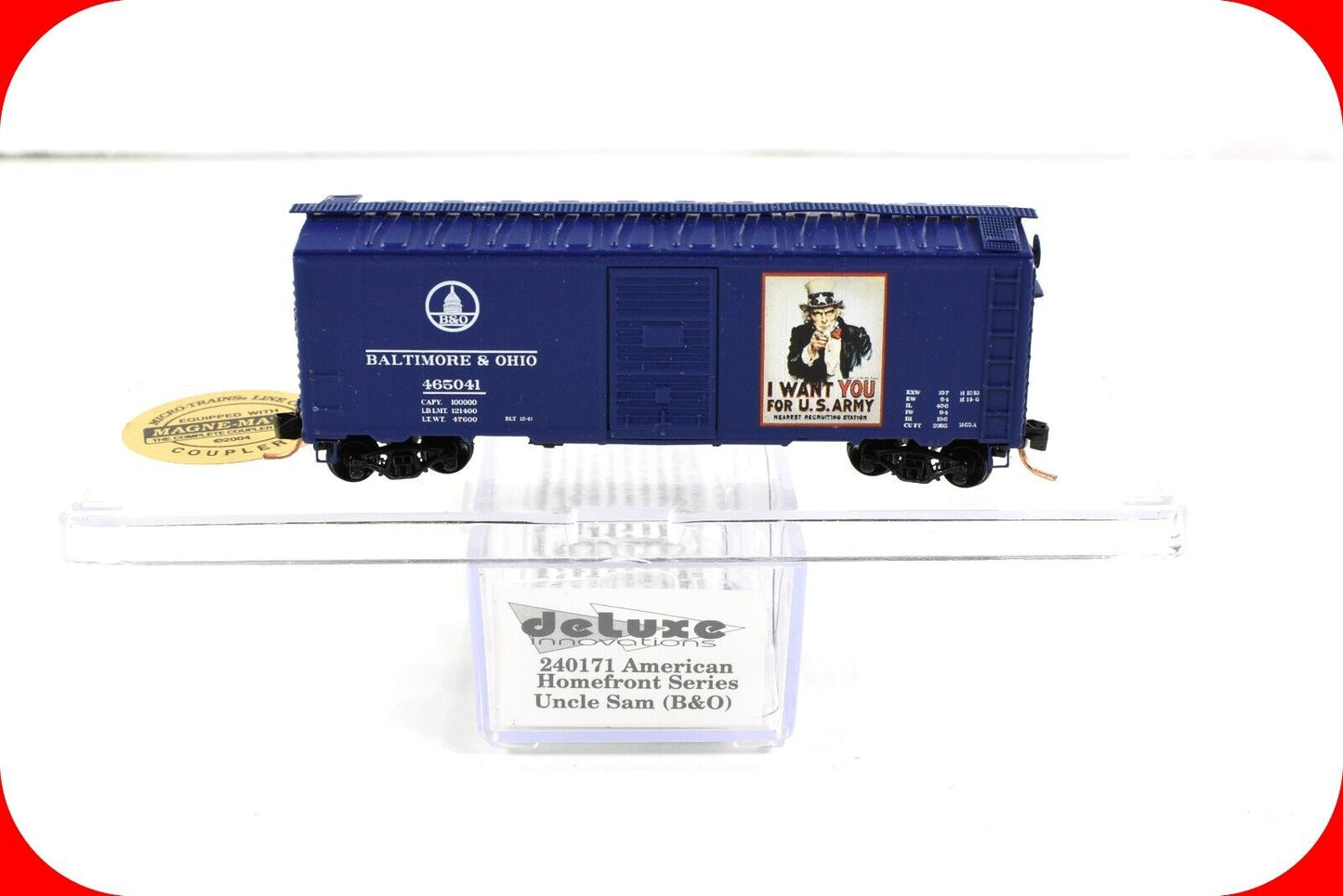 N Scale *UNCLE SAM - I WANT YOU for US ARMY* Box Car, B&O 465041 - DELUXE 240171