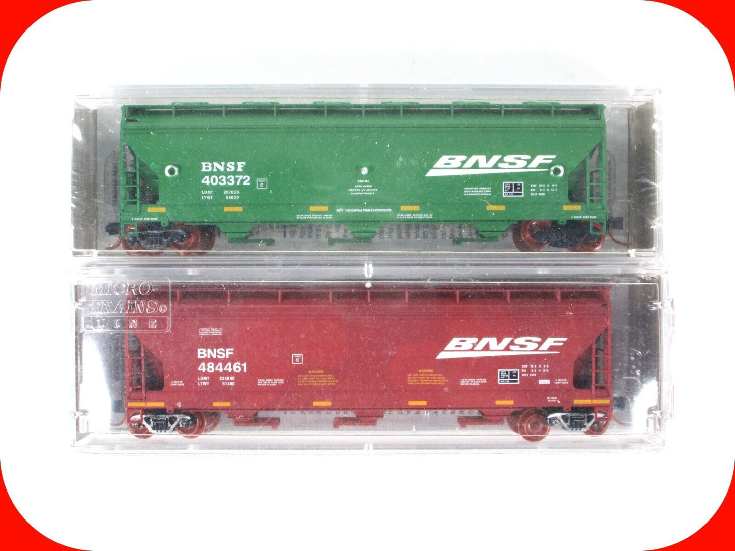 N Scale ***BNSF*** 3-Bay Covered Hopper 2-Pack -- Micro Trains NSC 09-29 ***RARE