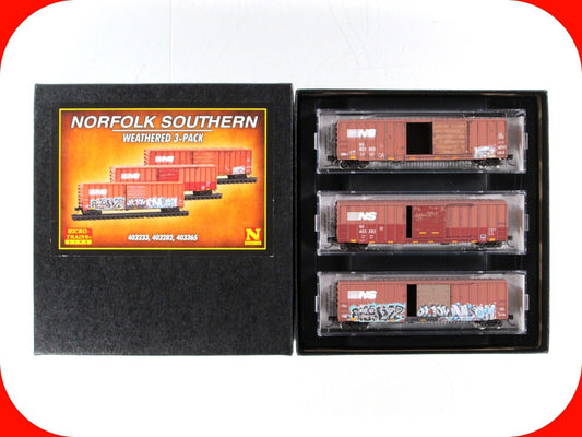 N Scale **NORFOLK SOUTHERN** Weathered, Graffiti Box Cars -Micro Trains 99305012