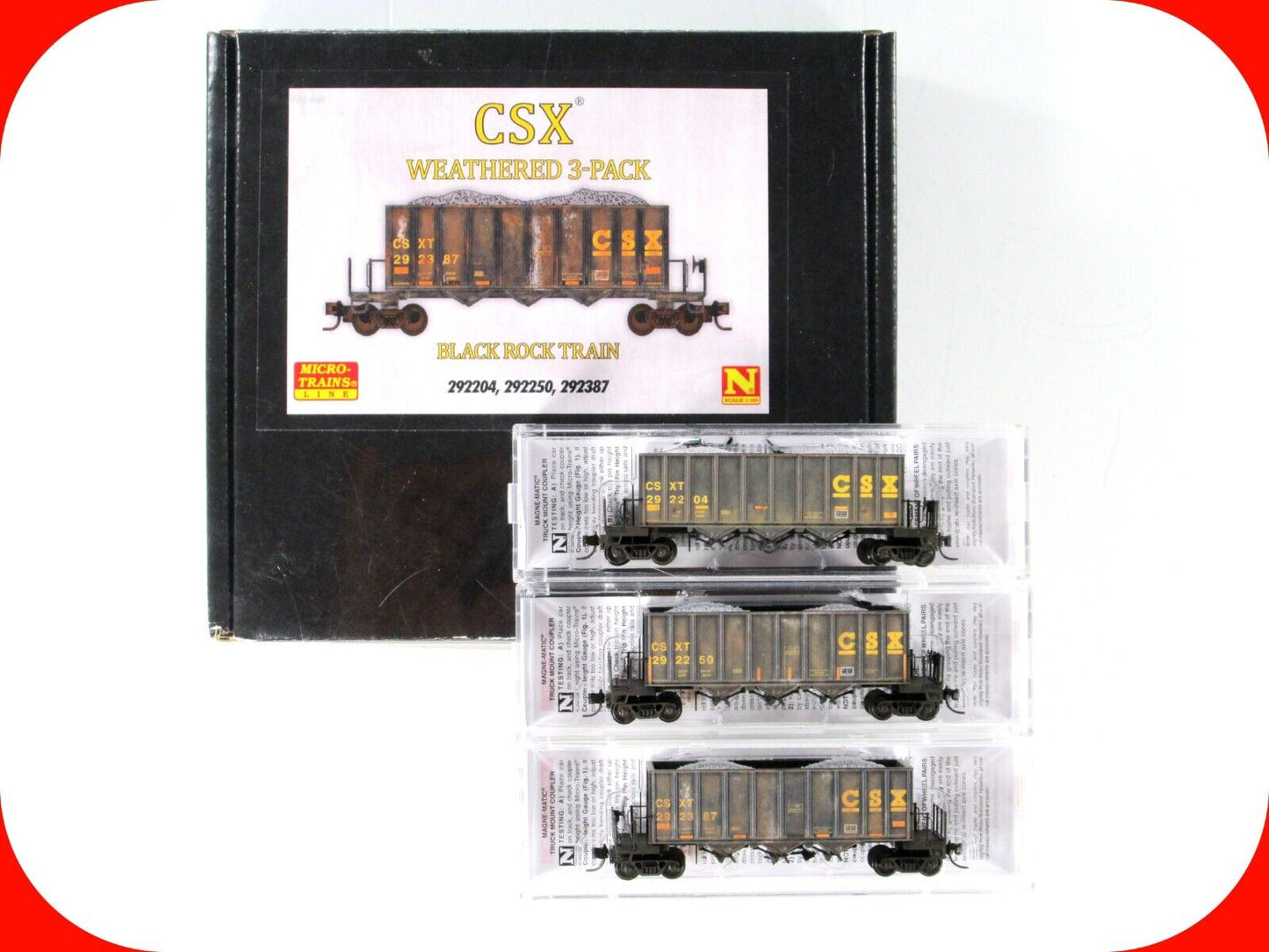 N Scale ***CSX*** Weathered Ortner "Black Rock" 3-Pack --- Micro Trains 98302209
