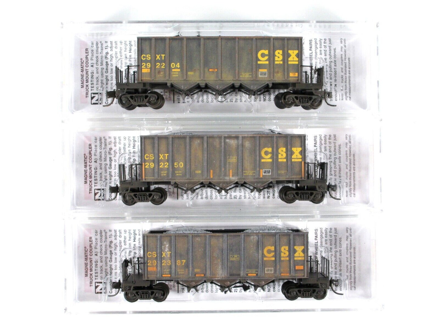 N Scale ***CSX*** Weathered Ortner "Black Rock" 3-Pack --- Micro Trains 98302209