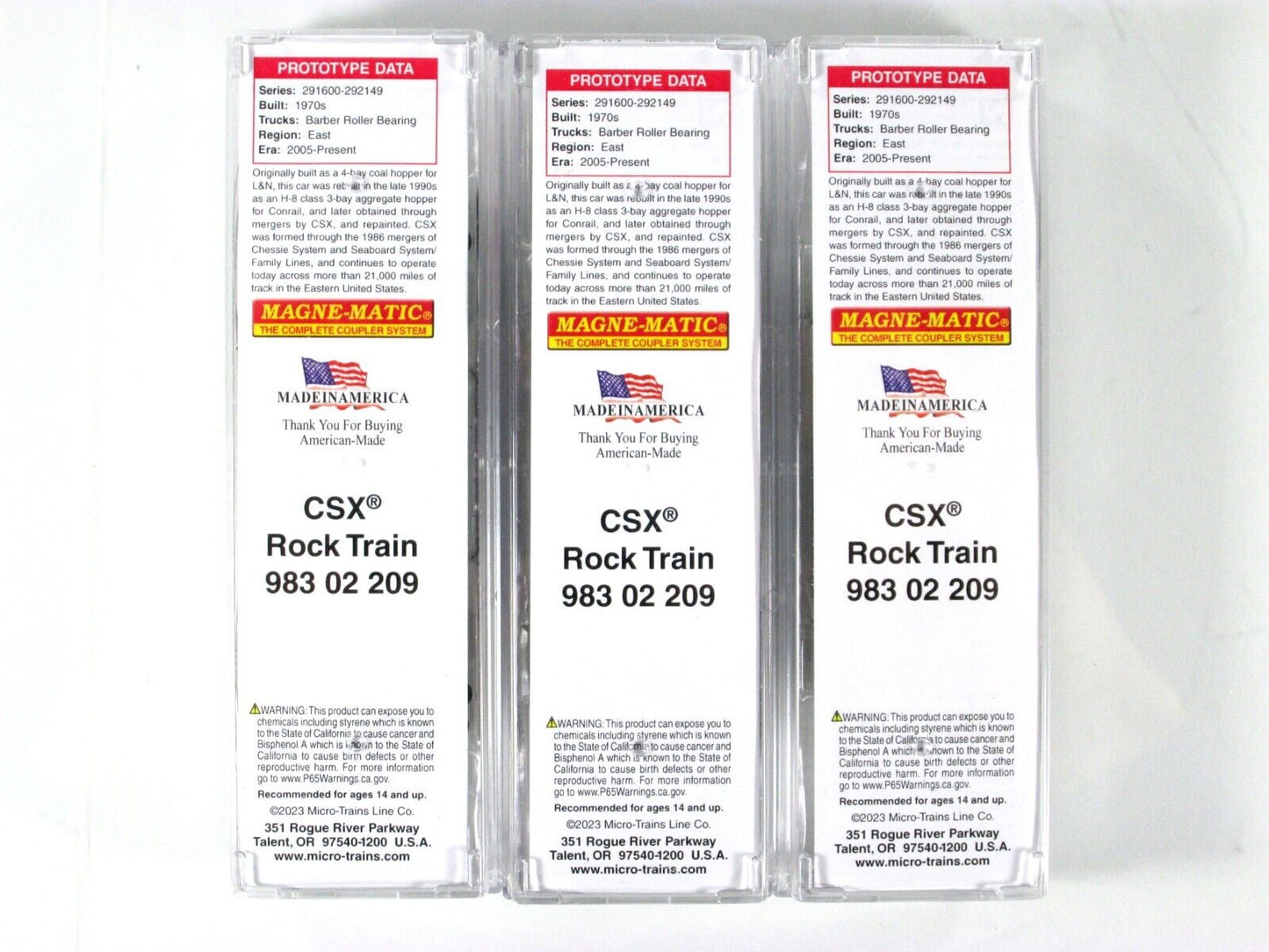 N Scale ***CSX*** Weathered Ortner "Black Rock" 3-Pack --- Micro Trains 98302209