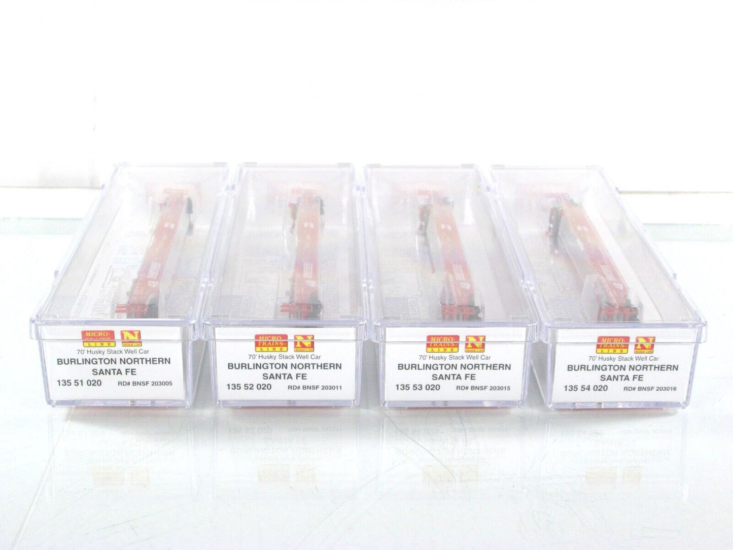 N Scale ***BNSF*** 70' Husky Stack Well Car 4-Pack ------- Micro Trains 99300164