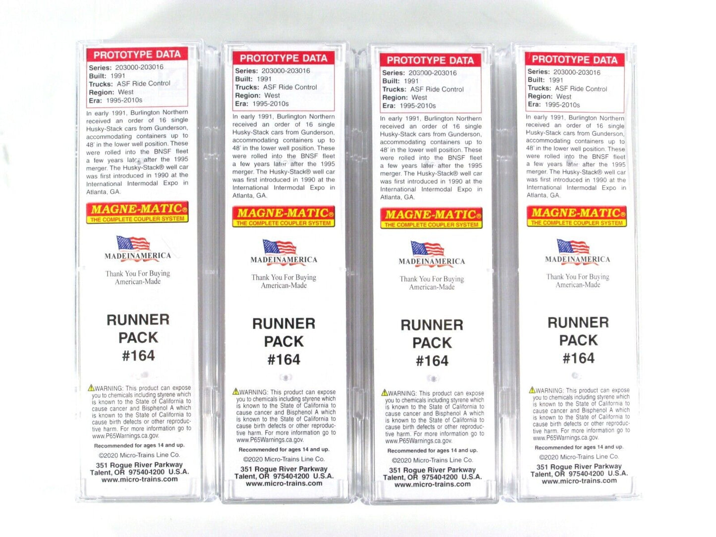 N Scale ***BNSF*** 70' Husky Stack Well Car 4-Pack ------- Micro Trains 99300164