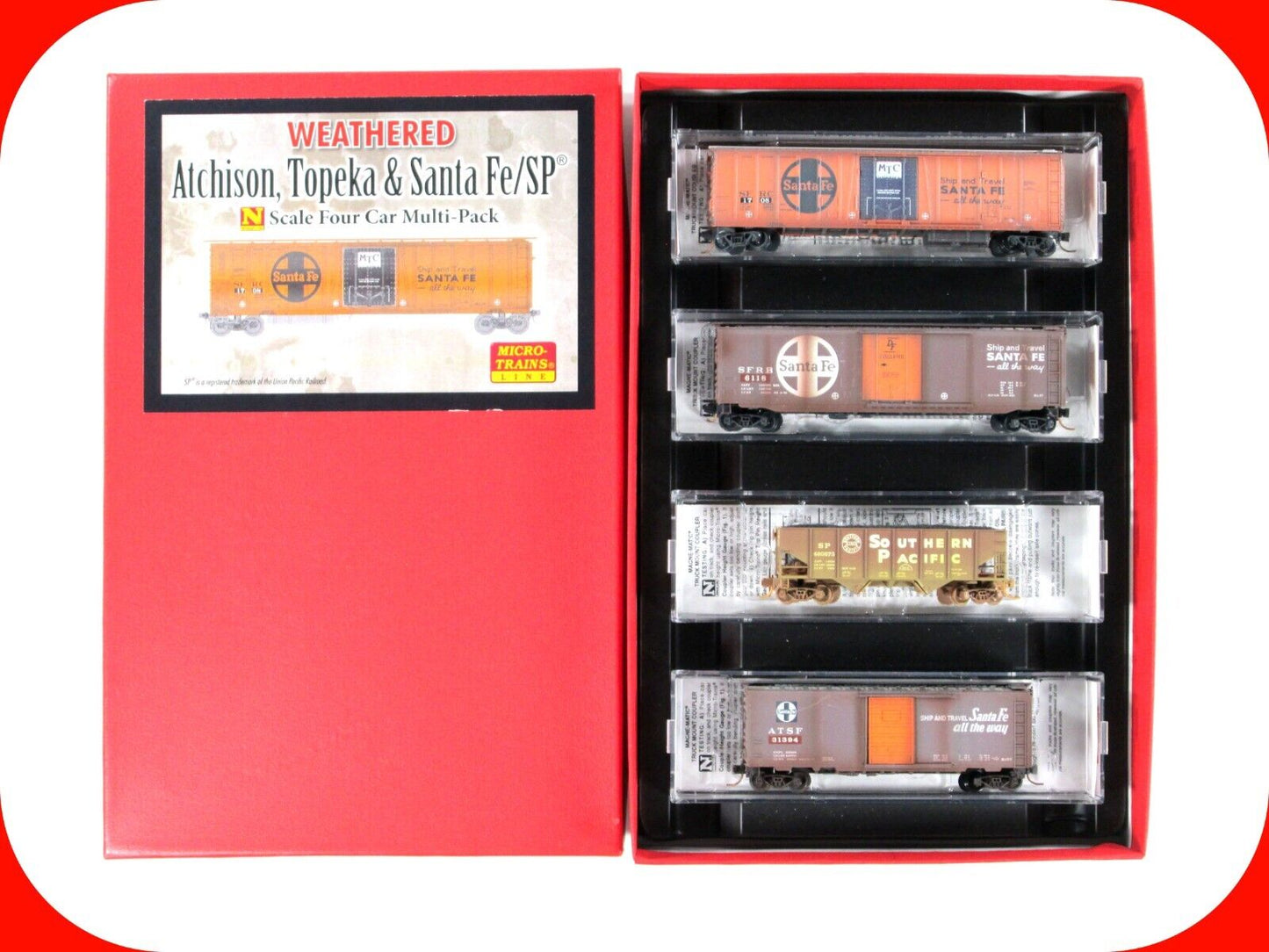 N Scale ** ATSF / SP ** Weathered Box Car, Hopper 4-Pack - Micro Trains 99305190
