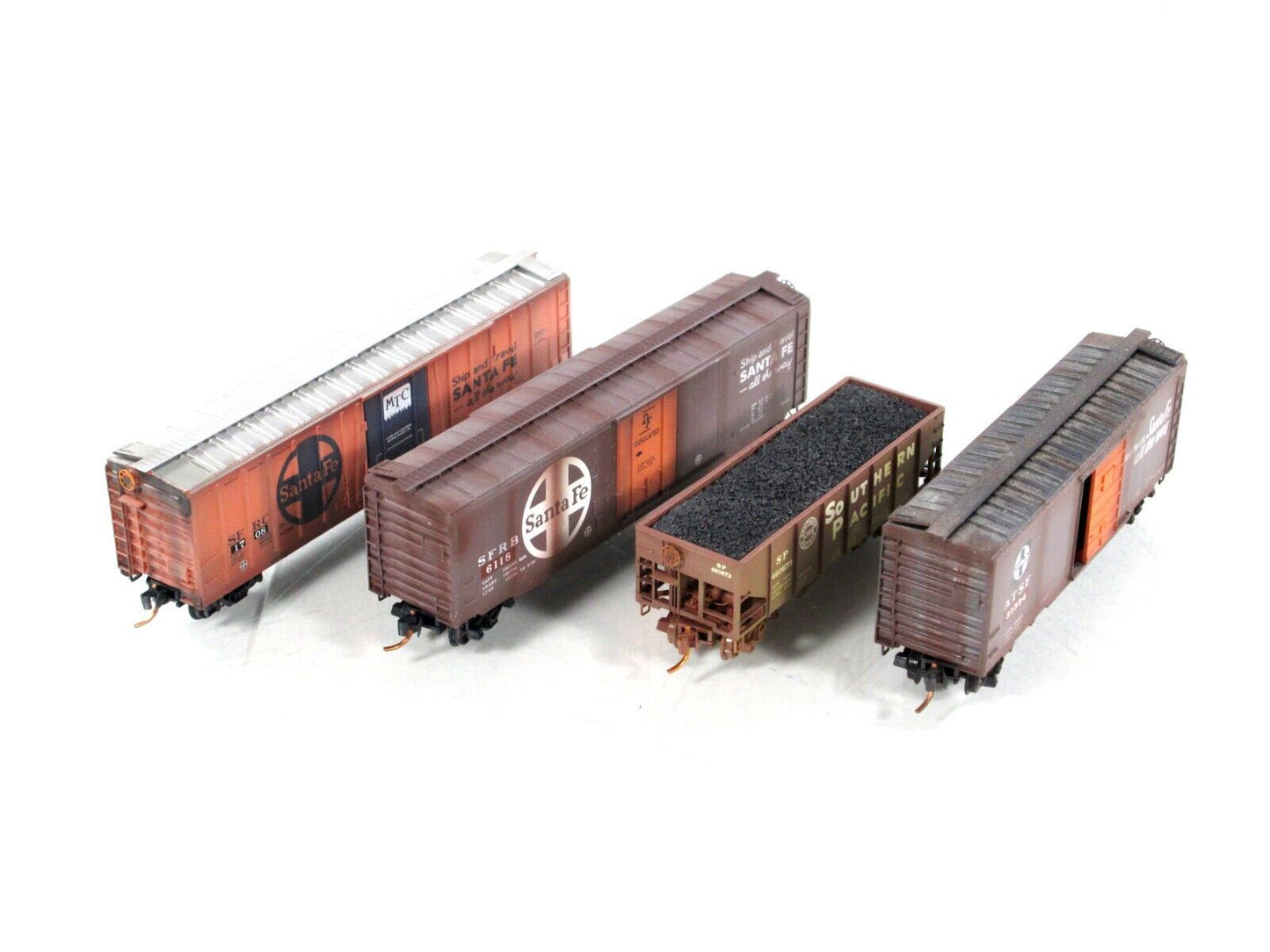 N Scale ** ATSF / SP ** Weathered Box Car, Hopper 4-Pack - Micro Trains 99305190