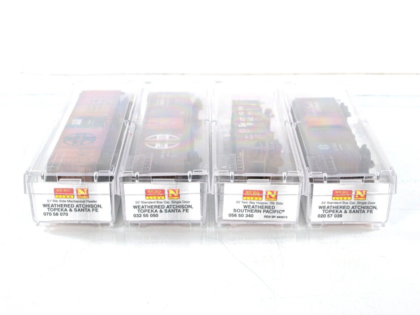 N Scale ** ATSF / SP ** Weathered Box Car, Hopper 4-Pack - Micro Trains 99305190