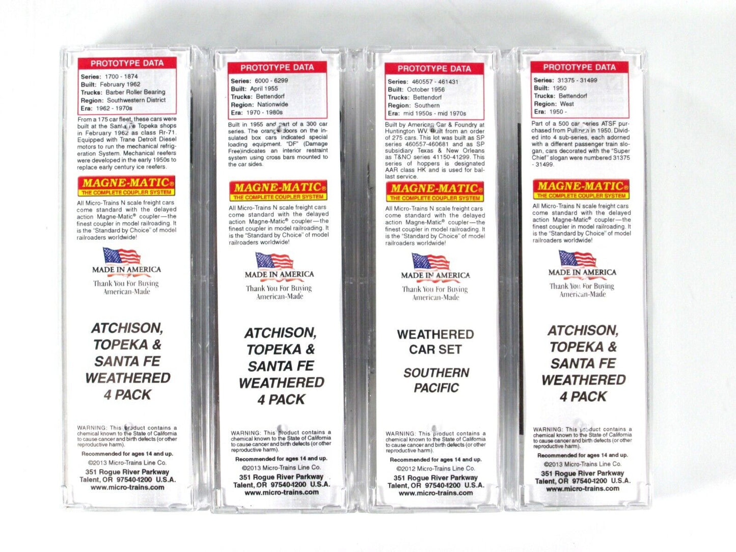 N Scale ** ATSF / SP ** Weathered Box Car, Hopper 4-Pack - Micro Trains 99305190