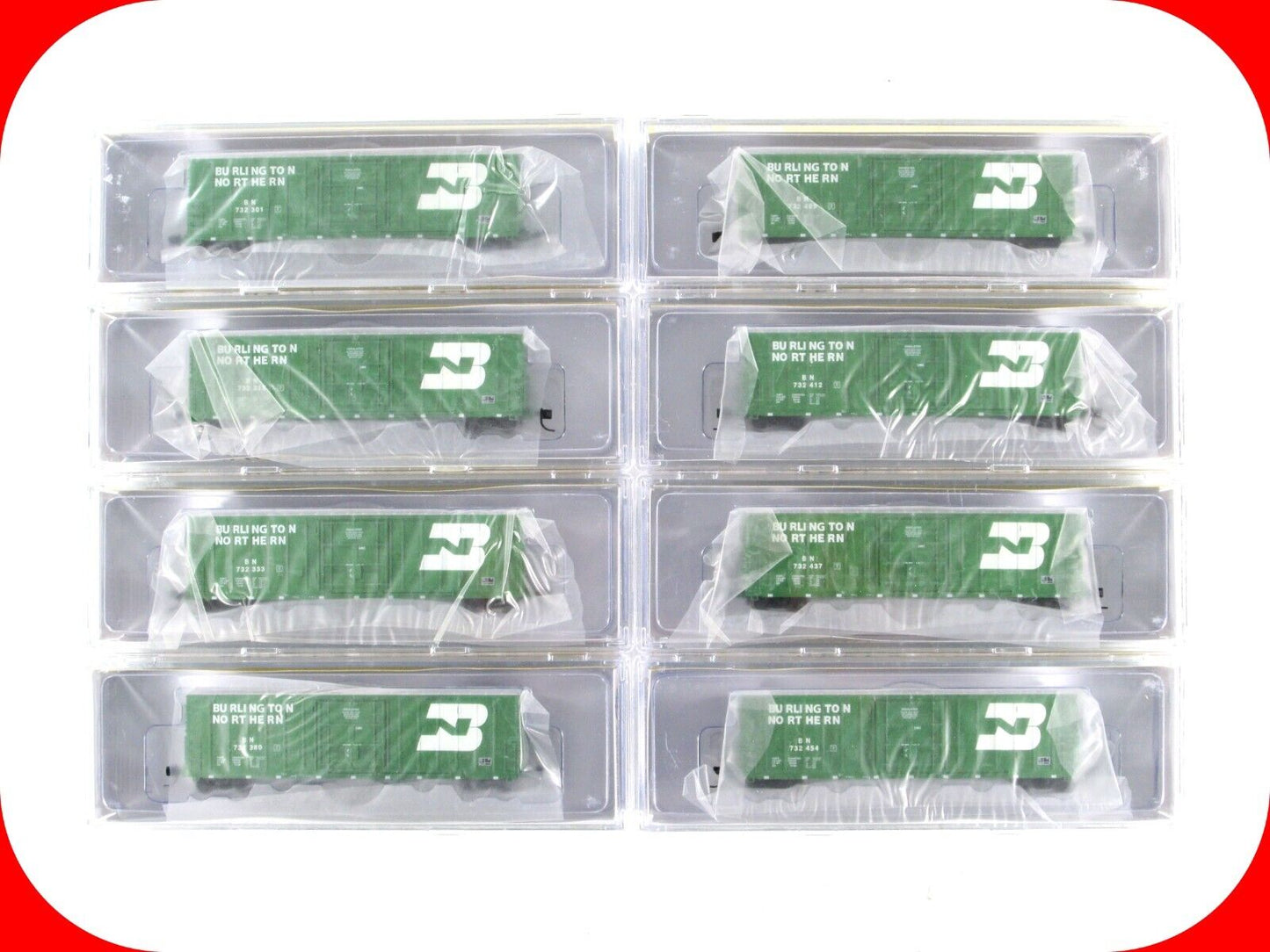 N Scale *BURLINGTON NORTHERN* 50' Box Car 8-Pack Set, by WHEELS of TIME **RARE**