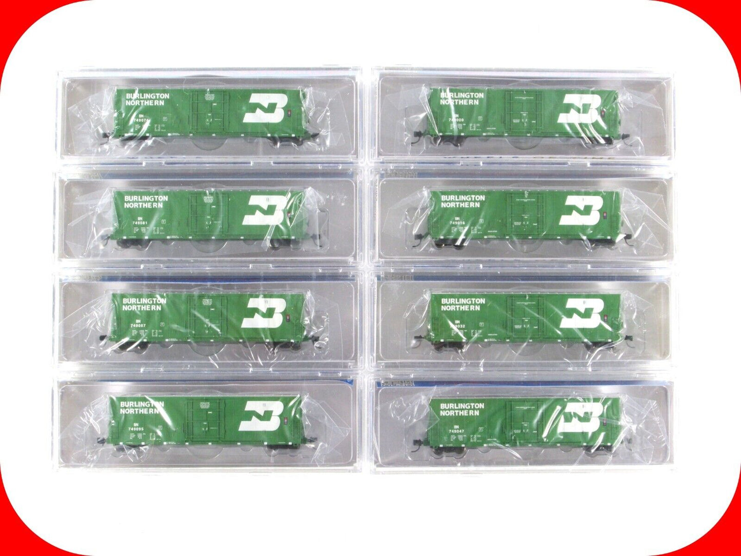 N Scale *BURLINGTON NORTHERN* 50' Insulated Box Car 8-Set -WHEELS of TIME **RARE