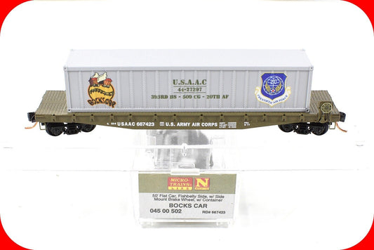 N Scale ***WWII USAAC Flat Car, BOCKS CAR*** Container --- Micro-Trains 04500502