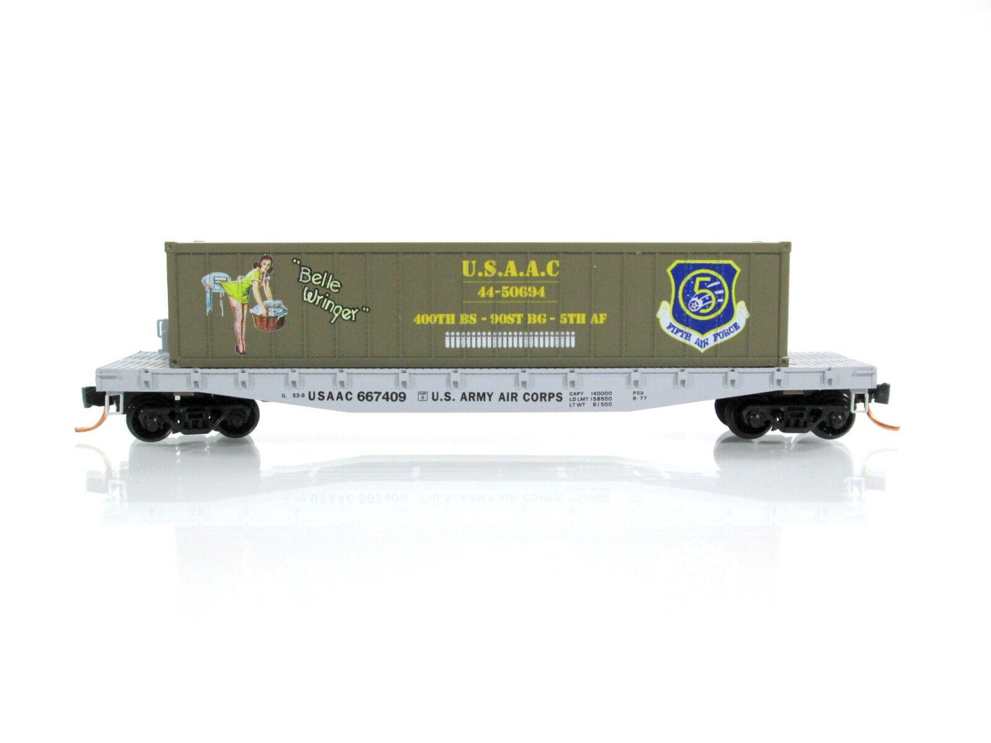 N Scale **WWII USAAC Flat Car, BELLE WRINGER** Container - Micro-Trains 04500505