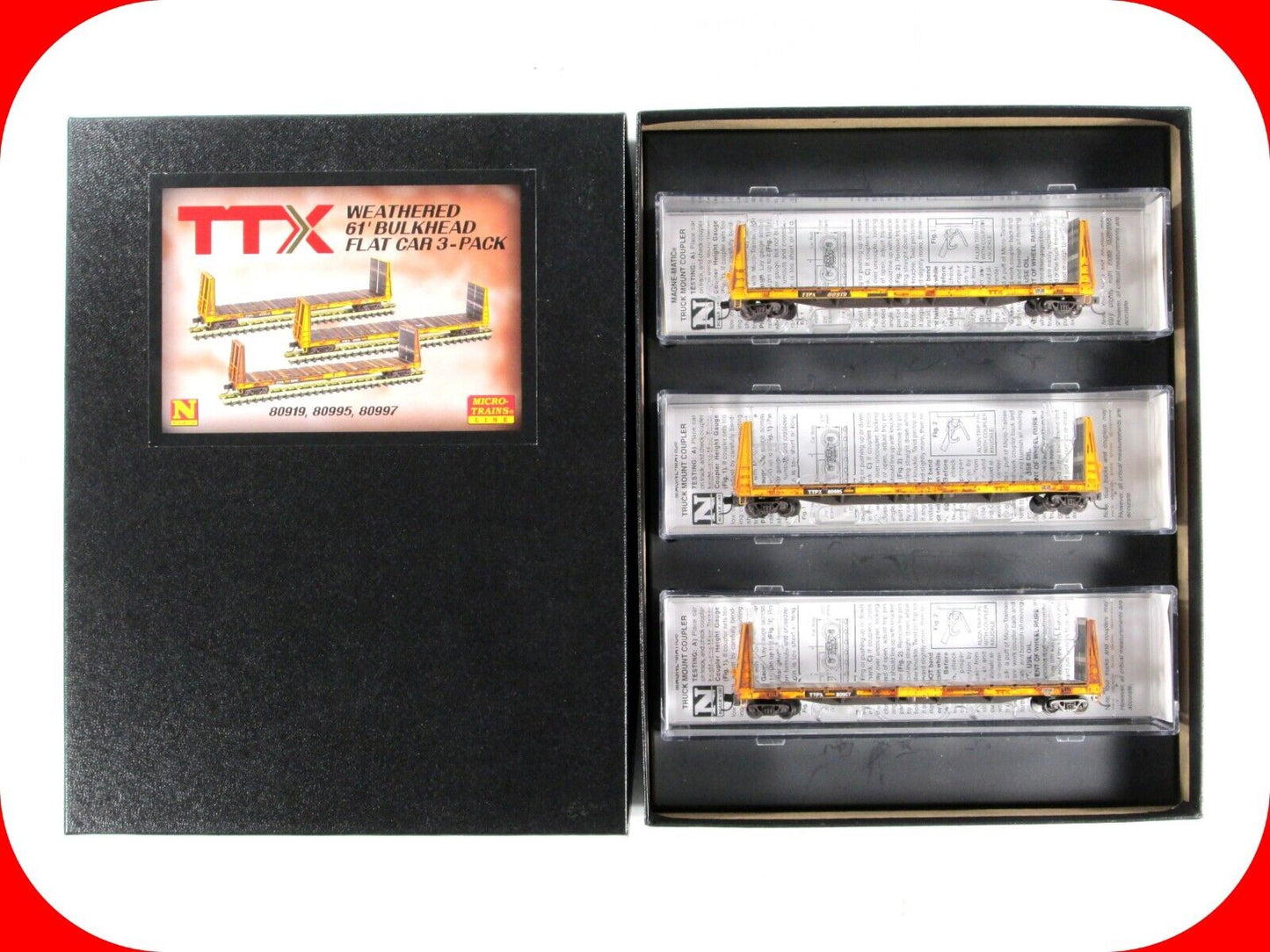 N Scale TTX WEATHERED 61' Bulkhead Flat Car 3-Pack Set - Micro Trains 993 05 560