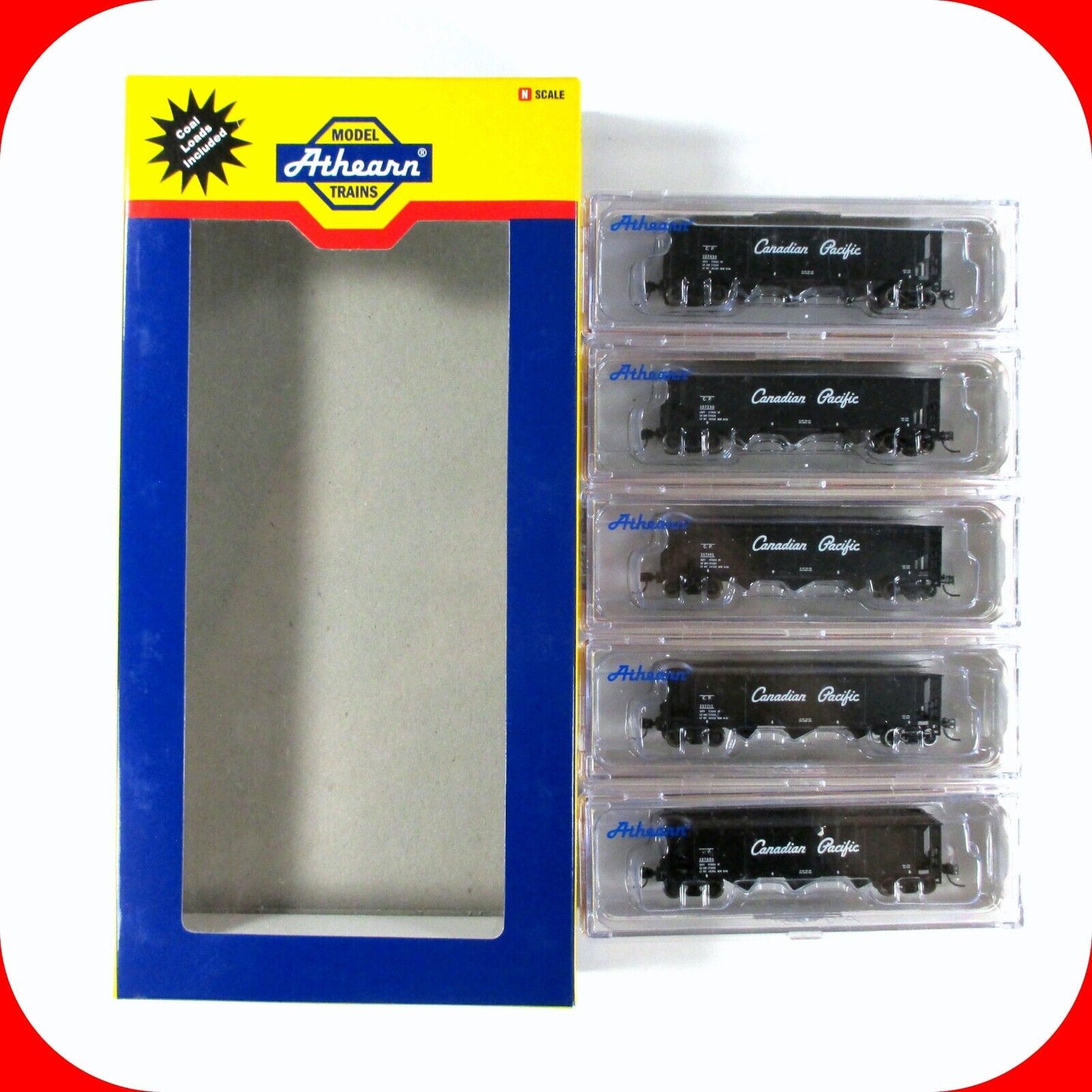 N Scale **CANADIAN PACIFIC** 3-Bay Coal Hopper 5-Car Set, Athearn 11959 **RARE**