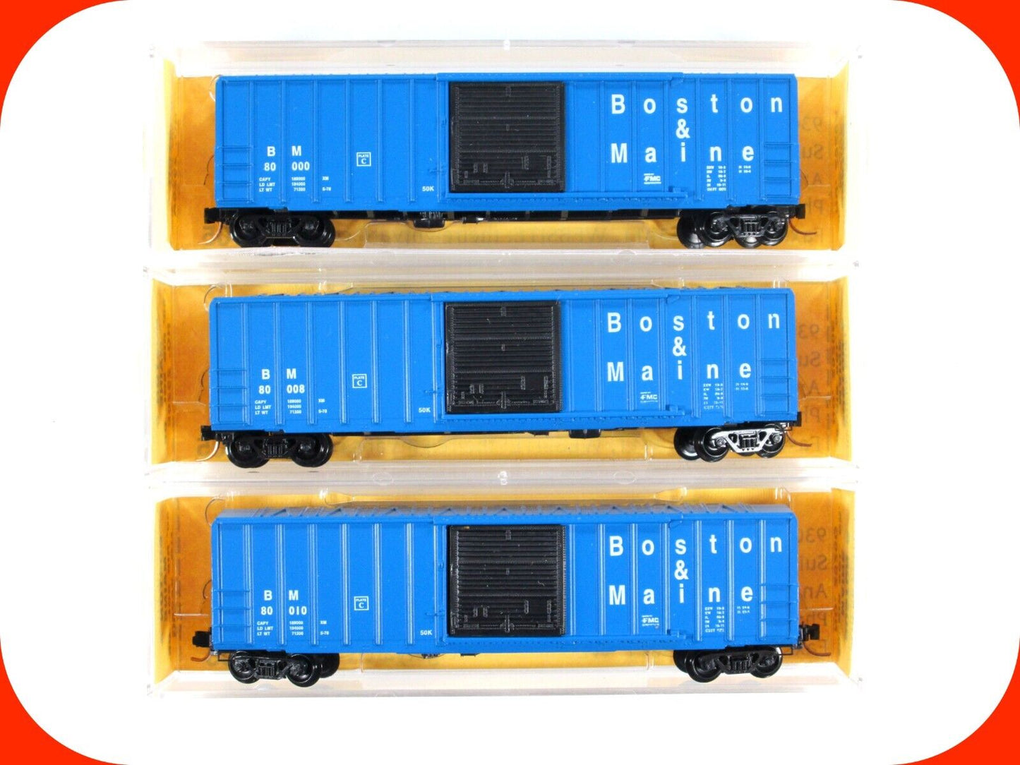 N Scale ***BOSTON MAINE** 50' Box Car 3-Set - Premiere Editions 2526, MTL **RARE