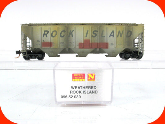 N Scale ***ROCK ISLAND*** Weathered 3-Bay Covered Hopper - Micro Trains 09652030