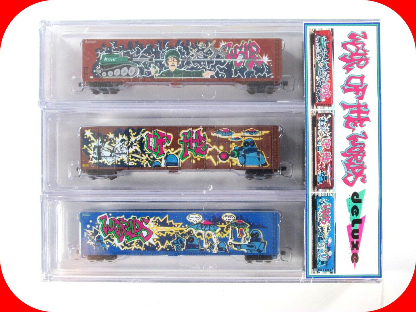 N Scale ***WAR of the WORLDS*** Graffiti Wood Chip Gondola 3-Pack - Deluxe *RARE
