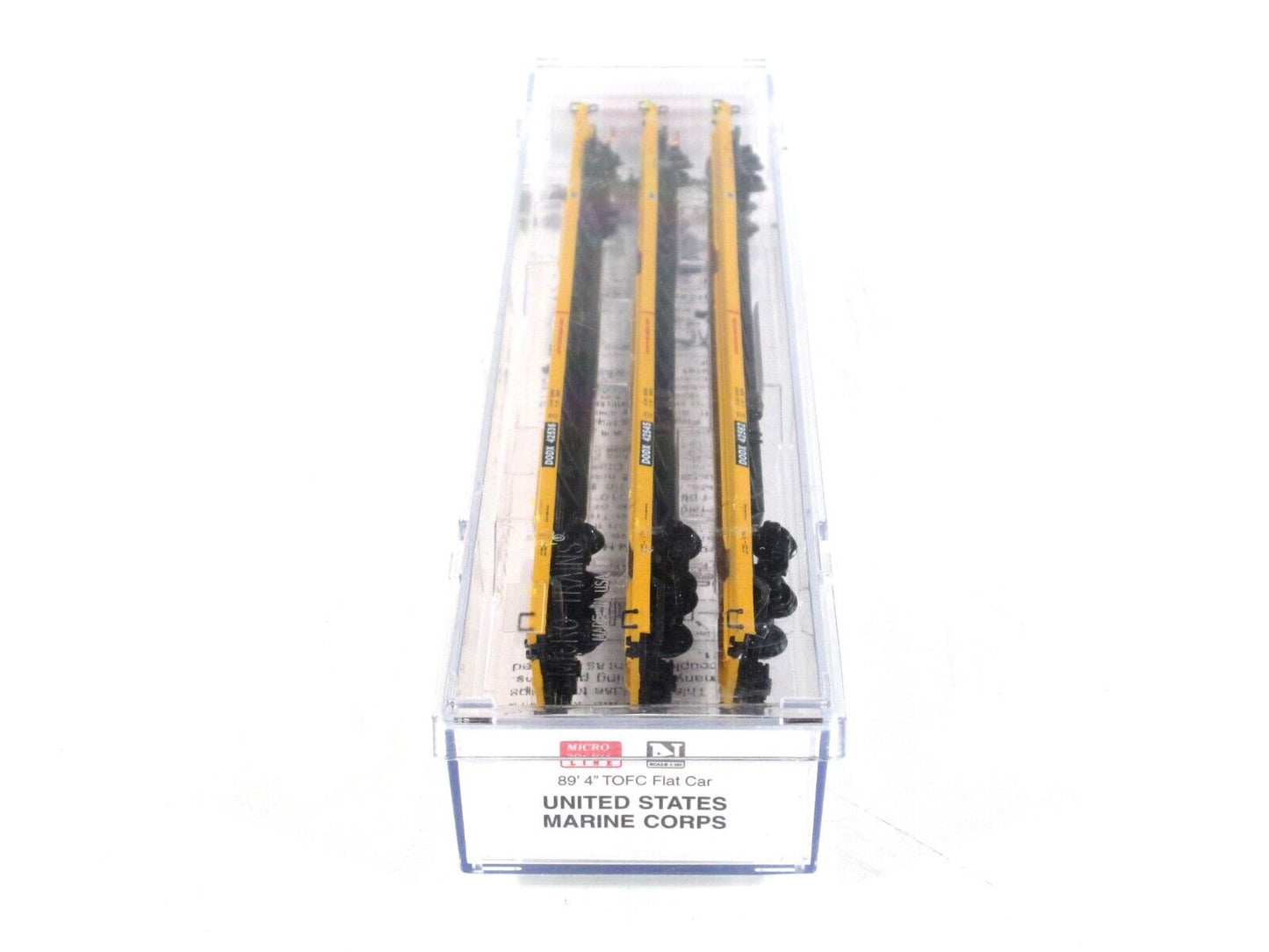 N Scale **US MARINE CORPS** 89' TOFC Flat Car 3-Pk, DODX - Micro Trains 99301100