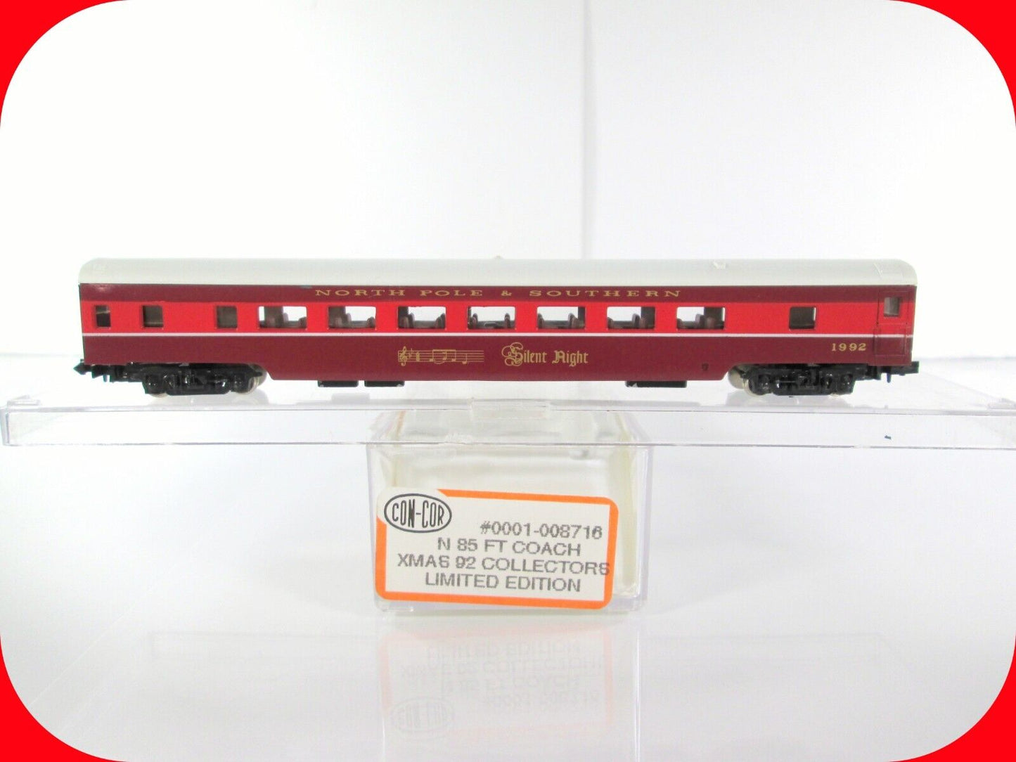 N Scale *NORTH POLE & SOUTHERN* SILENT NIGHT Christmas 1992 Coach --Con-Cor 8716