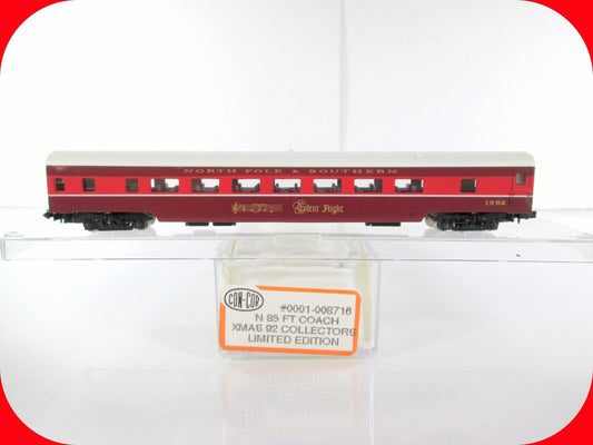N Scale *NORTH POLE & SOUTHERN* SILENT NIGHT Christmas 1992 Coach --Con-Cor 8716