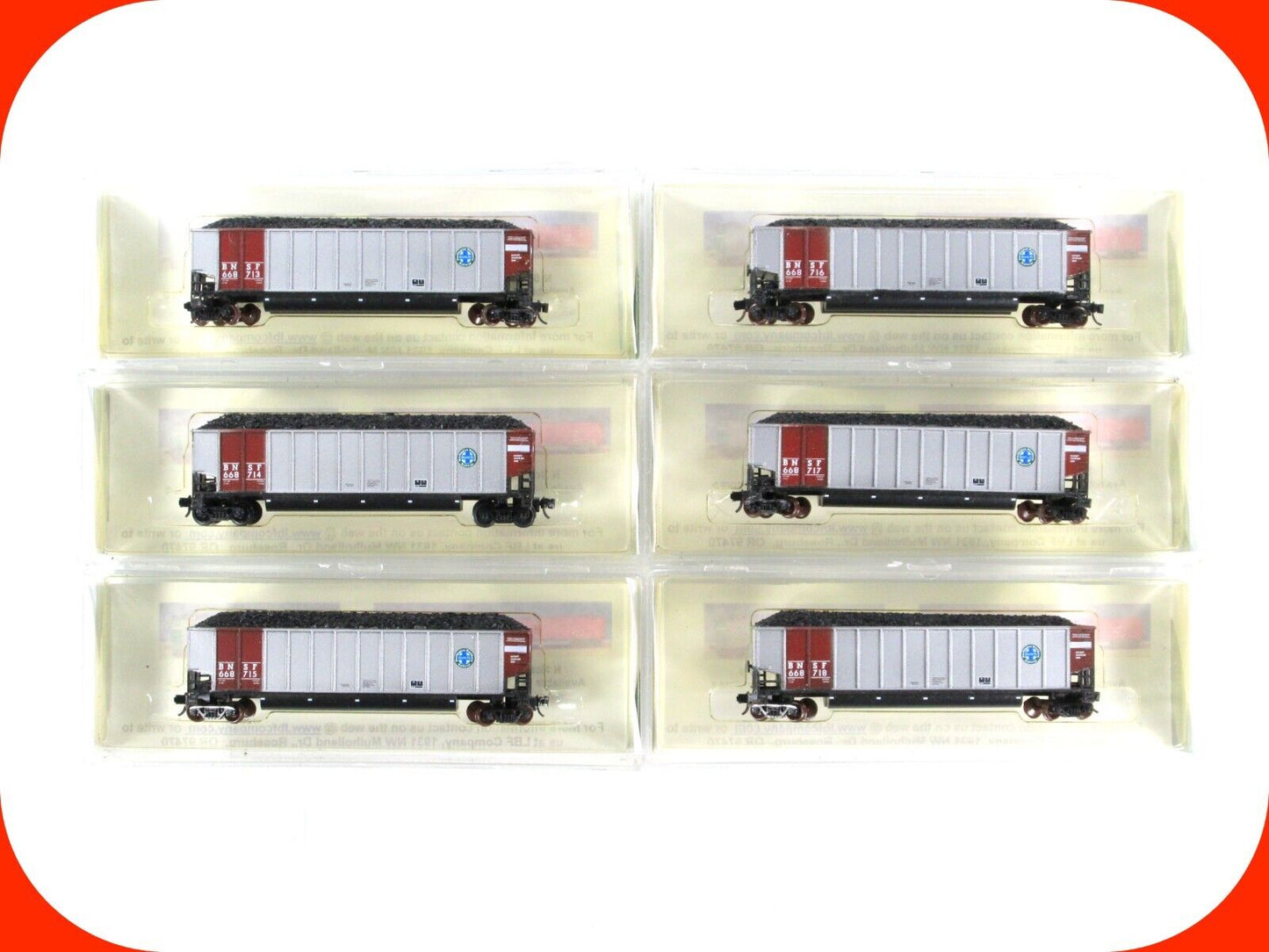 N Scale ***BNSF*** Bethgon Coalporter 6-Pack Set - LBF 5421, MTL Couplers