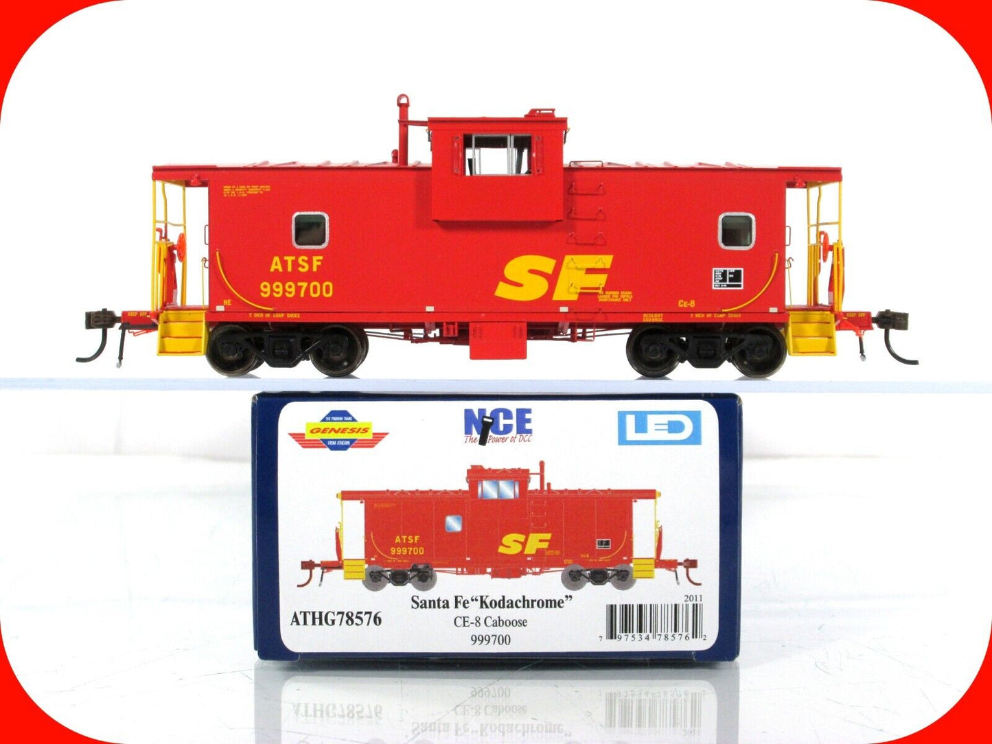 HO Scale ***SANTA FE, KODACHROME*** CE-8 Caboose #999700 - Athearn *LED Lighting