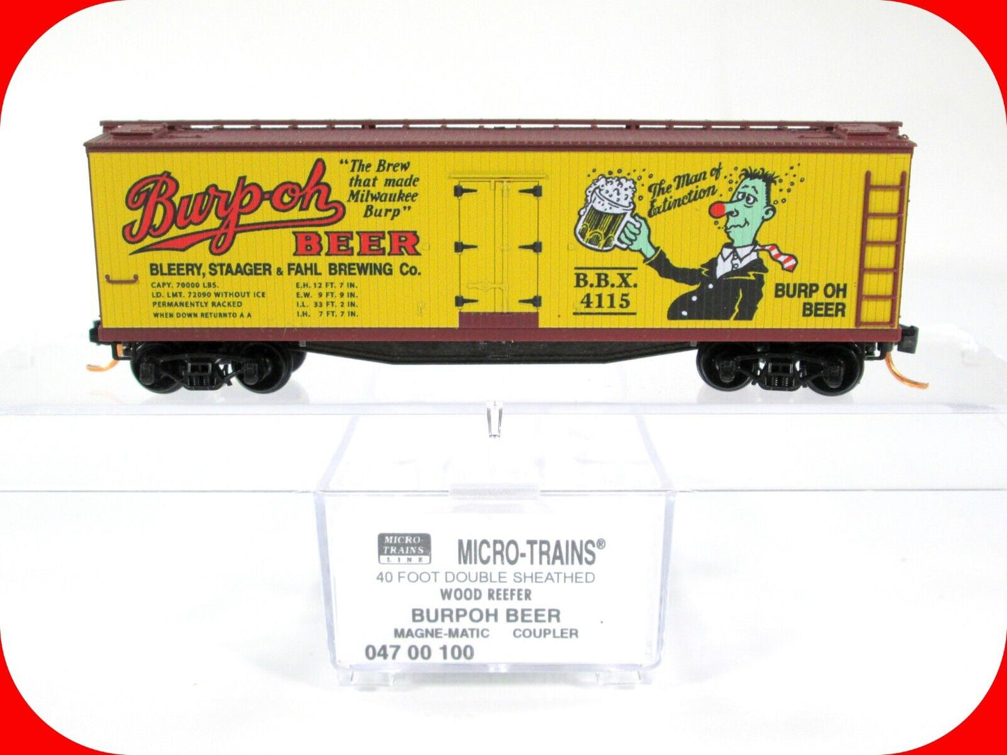 N Scale BURP-OH BEER 40' Wood Ice Reefer -- BBX 4115 --  Micro Trains 04700100