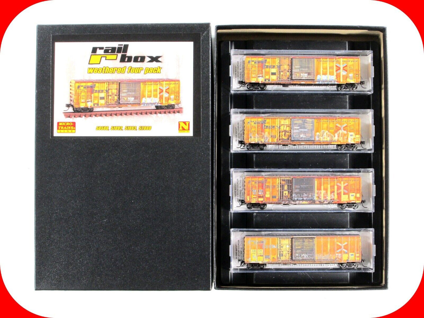 N Scale **RAILBOX** Weathered & Graffiti Box Car 4-Pack -- Micro Trains 99305910